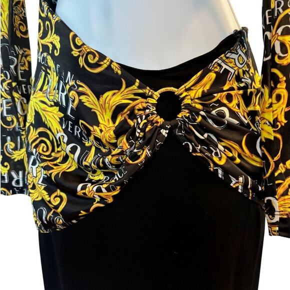 NWT VERSACE Jeans Couture LOGO Midi Cocktail Club Dress 38 XS Baroque Cutout - Picture 4 of 10